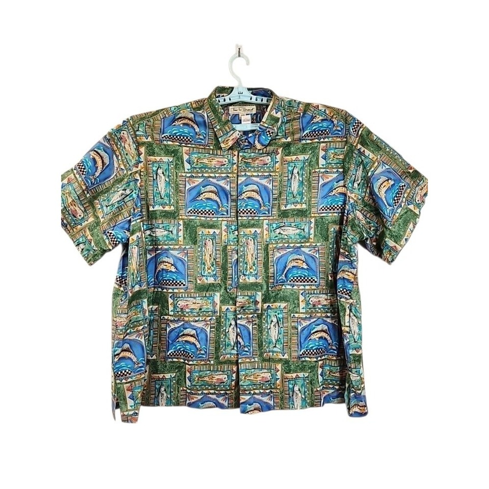 NOS Tori Richard Mens Size 4XB Big Fish Green Hawaii USA Cruise El Dorado Marlin